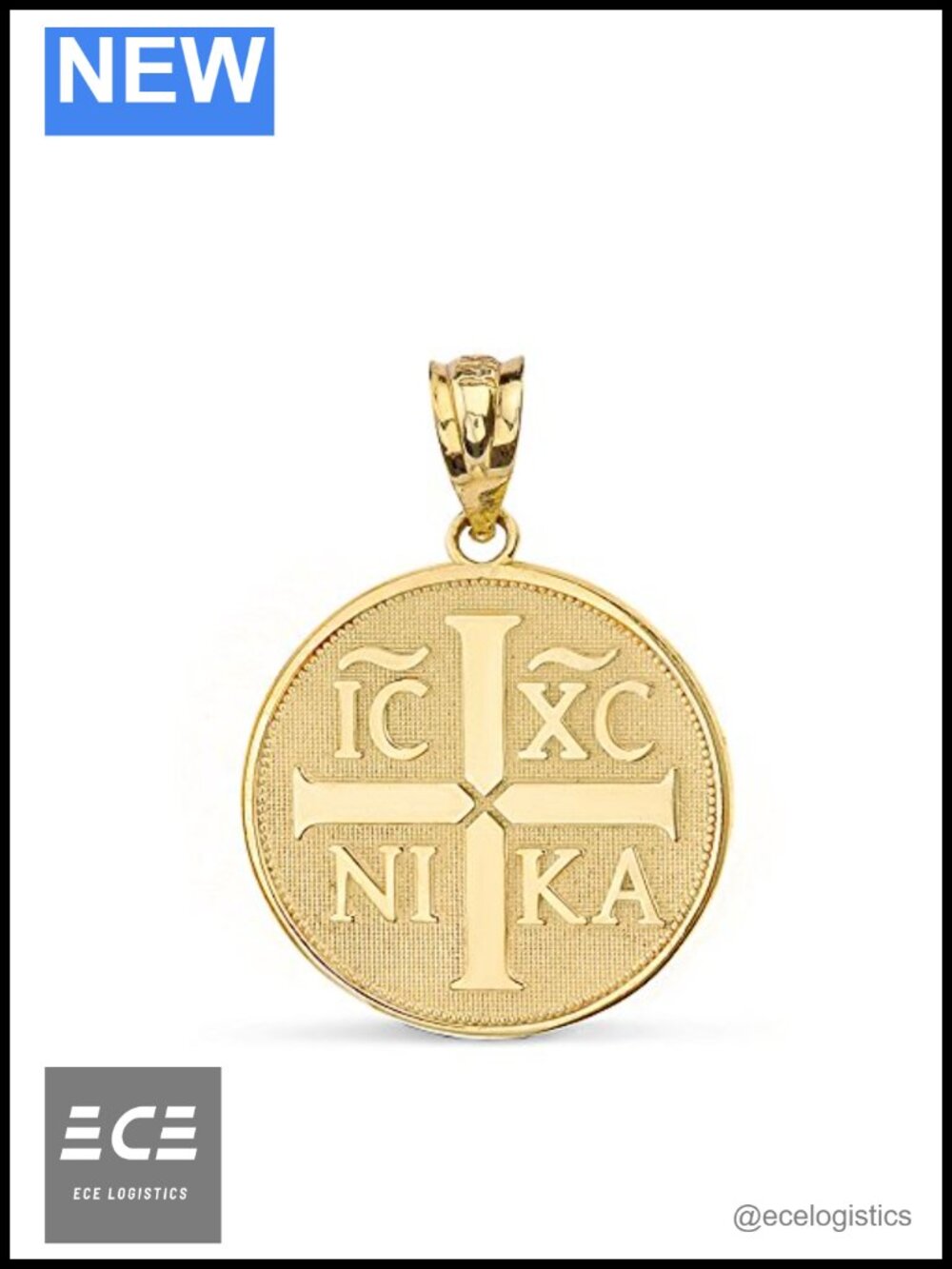 14k Gold Christogram IC XC NIKA Jesus Christ Conquers Medallion Pendant